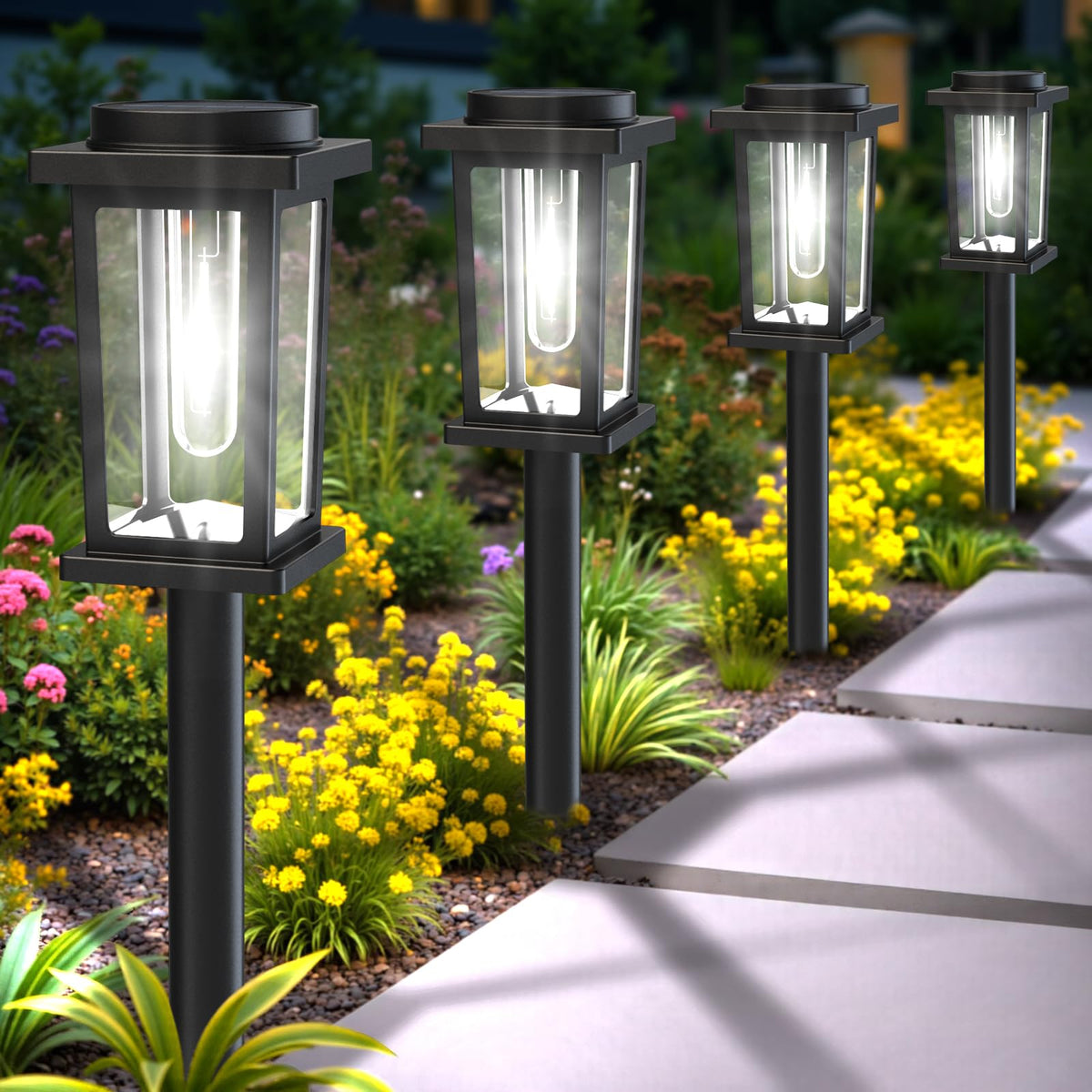 Melunar Solar Pathway Lights Outdoor, 8 Pack Solar Powered Garden Lights Waterproof, Auto On/Off Outdoor Landscape Lights for Patio, Walkway, Driveway, Lawn, Pool Decor. (Warm White)