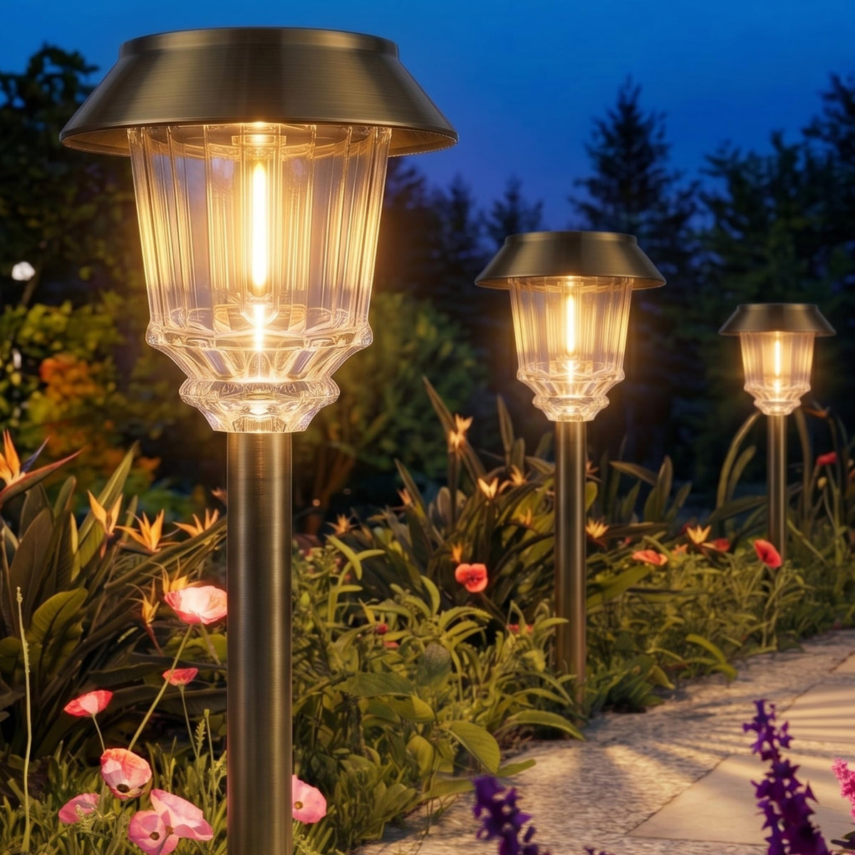 XMCOSY+ Solar Pathway Lights Outdoor, 6 Pack Solar Light Outdoor Waterproof