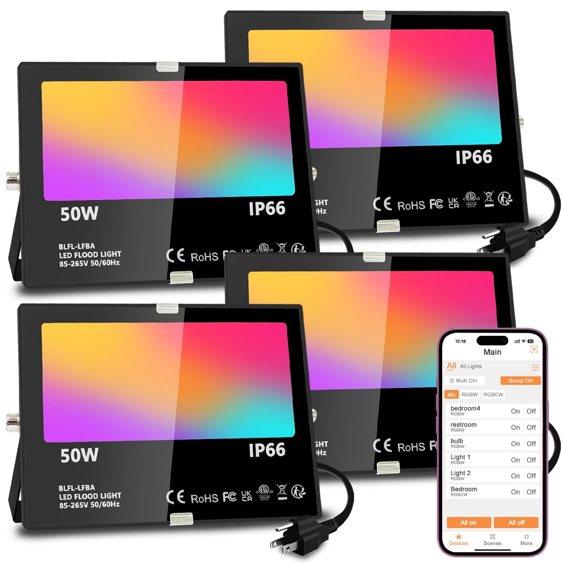MELPO LED Flood Light Outdoor 30W, 300W Equivalent RGB Landscape Lighting