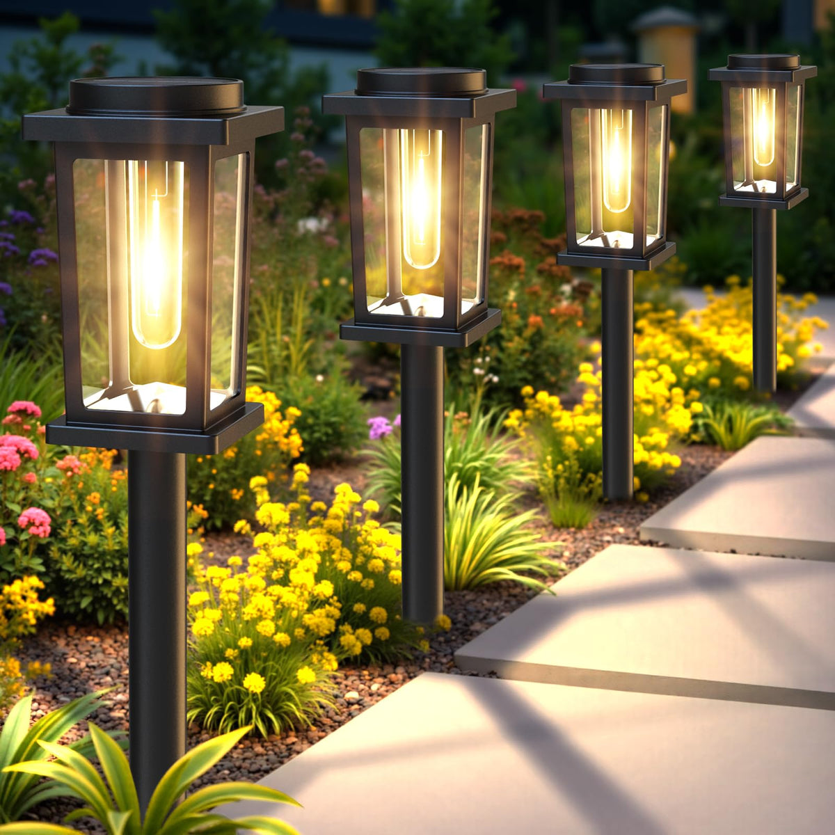 Melunar Solar Pathway Lights Outdoor, 8 Pack Solar Powered Garden Lights Waterproof, Auto On/Off Outdoor Landscape Lights for Patio, Walkway, Driveway, Lawn, Pool Decor. (Warm White)