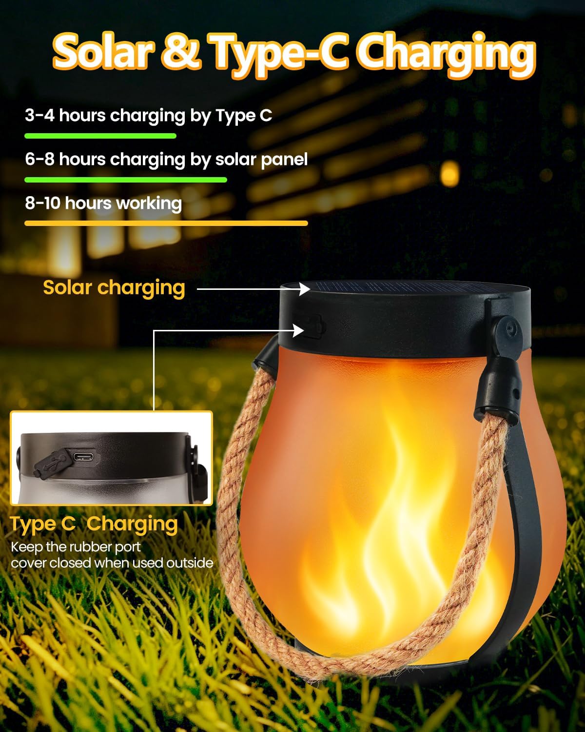 6 Pack Solar Lanterns Outdoor Waterproof Flickering Flame Halloween Lights