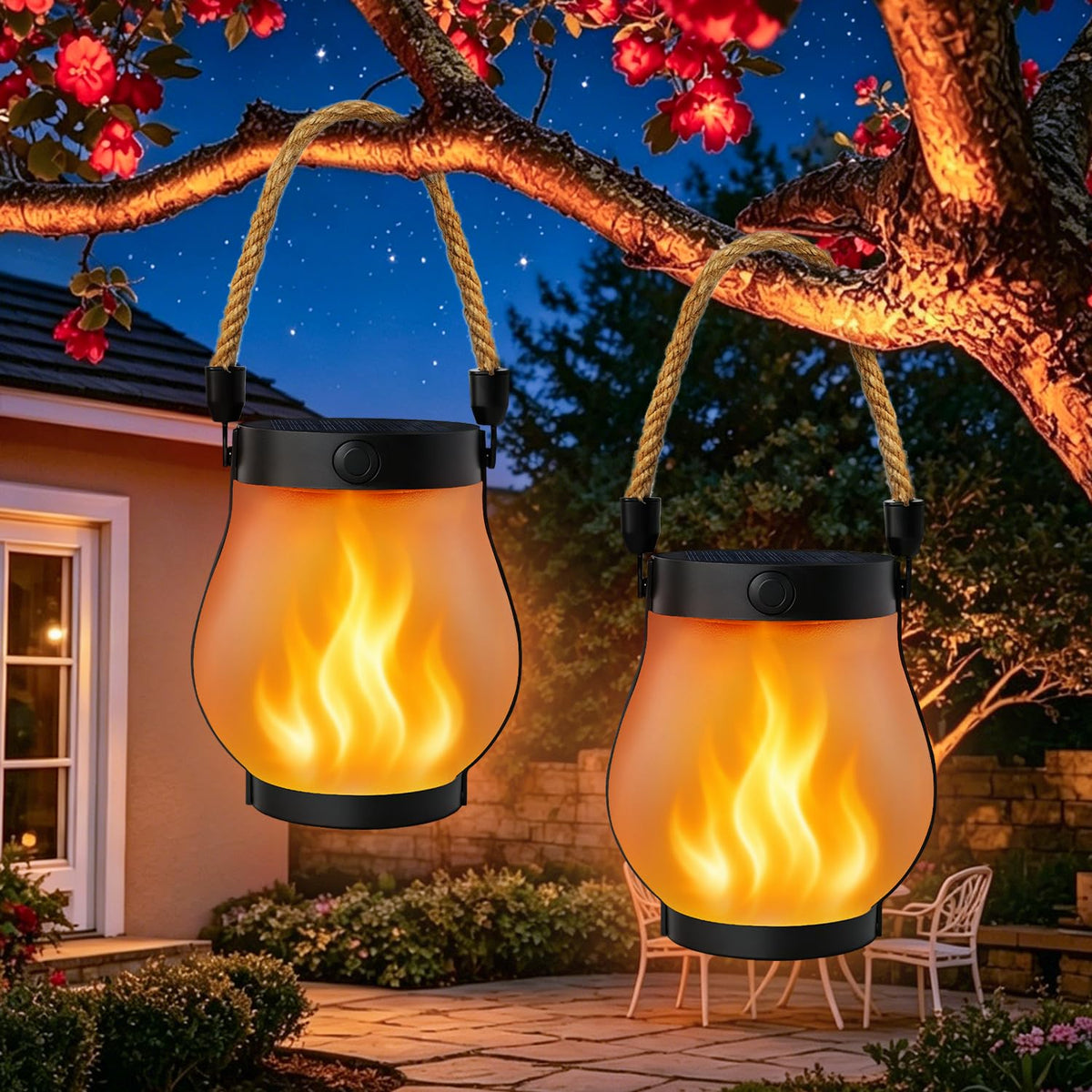 6 Pack Solar Lanterns Outdoor Waterproof Flickering Flame Halloween Lights