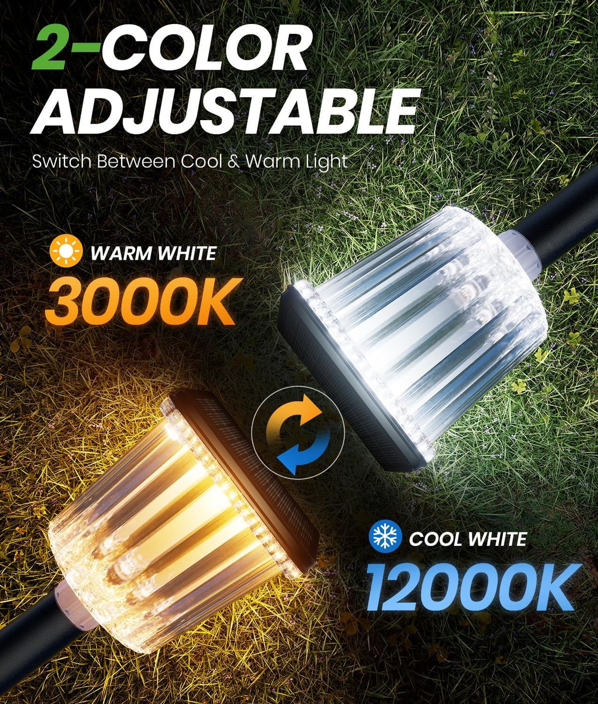 ALFIOT Outdoor Solar Lights, 12 Pack, Switchable Warm & Cool White, IP65