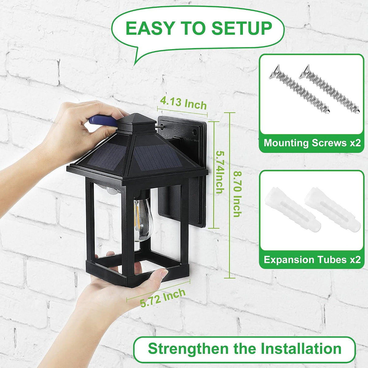 2 Pack Solar Wall Lanterns Outdoor with 3 Modes, Dusk to Dawn Motion Sensor