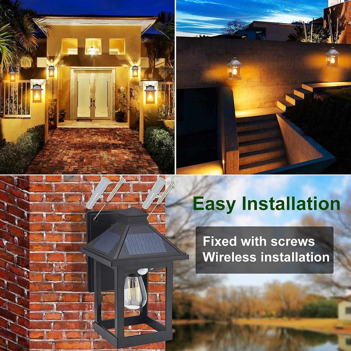 2 Pack Solar Wall Lanterns Outdoor with 3 Modes, Dusk to Dawn Motion Sensor