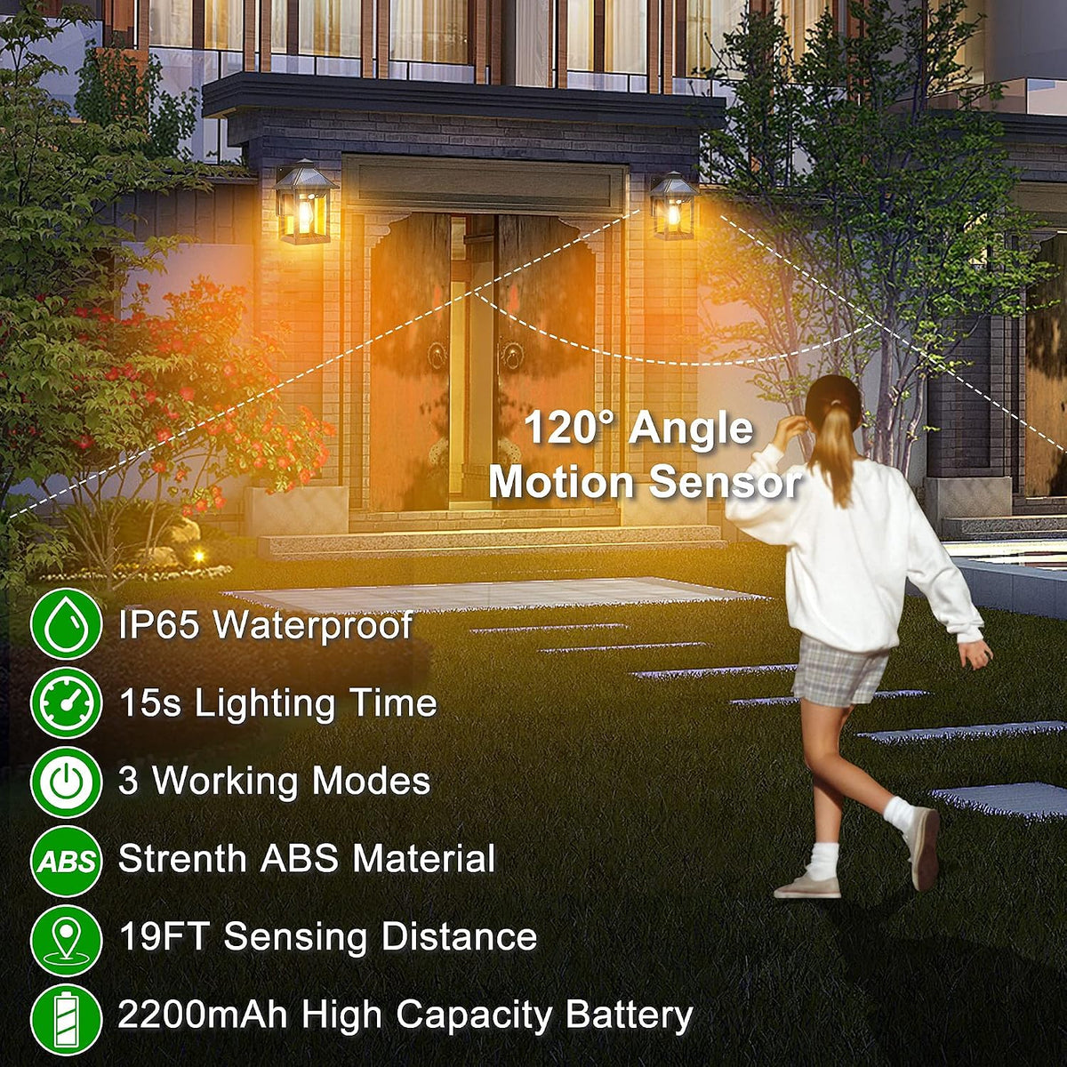 2 Pack Solar Wall Lanterns Outdoor with 3 Modes, Dusk to Dawn Motion Sensor