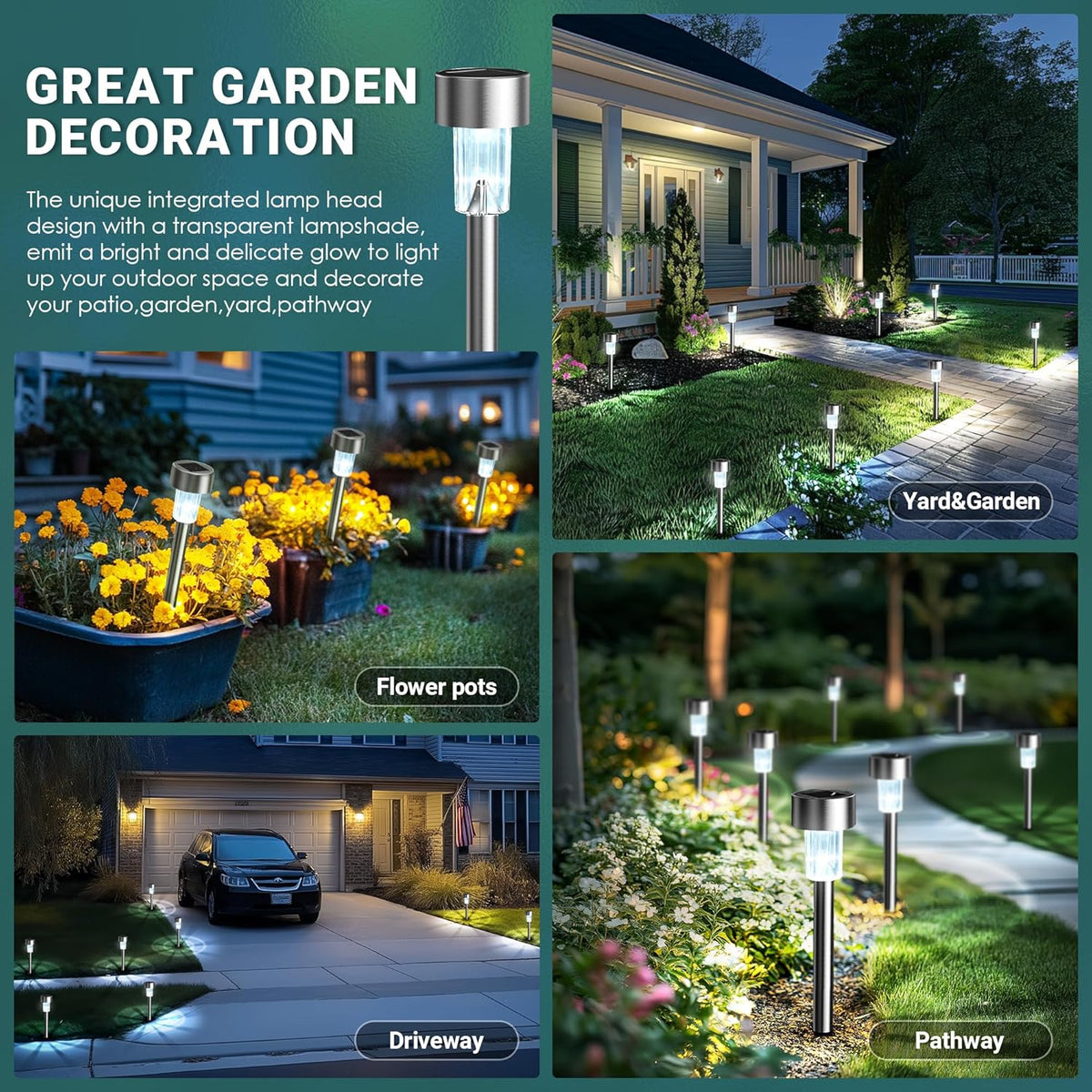 GIGALUMI Outdoor Waterproof Solar Garden Lights, 12 Pack Cold White